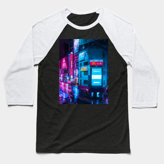 Post Apocalyptic Neon City Blues Baseball T-Shirt by HimanshiShah